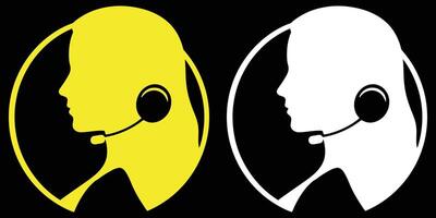 Illustration representing customer care and technical support with a headset woman icon, best suited for help center branding and outsourcing service promos. A female call center operator vector