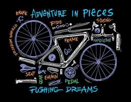 Sketch-style illustration of bicycle assembly parts. Art in free and simple lines for prints, decoration and other uses. vector