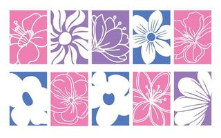 collection of flower silhouette background, set of abstract floral backgrounds assets vector