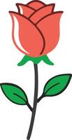 A red rose with green leaves on a white background vector