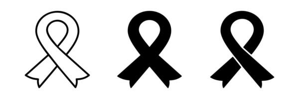 ribbon icon set, mourning ribbon symbol, hiv aids ribbon sign. modern design isolated on white background vector