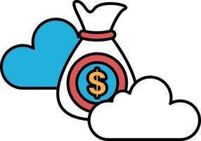 A bag with a dollar sign on it is shown with a cloud in the background vector