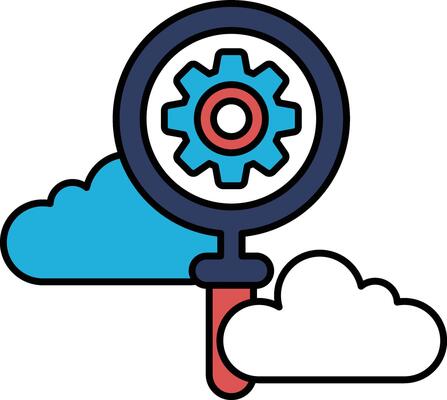A blue and red cloud with a gear in the middle