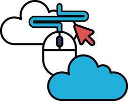A blue cloud with a red arrow pointing to a mouse vector