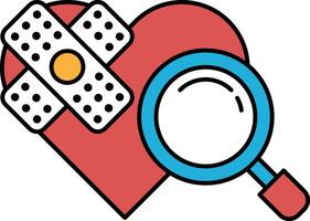 heart with a bandage on it and a magnifying glass on top of it vector