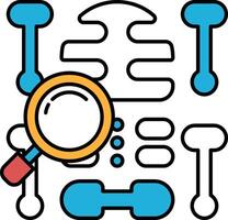 A close up of a skeleton with a magnifying glass over it vector