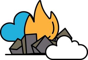 A cartoon drawing of a fire with a cloud in the background vector