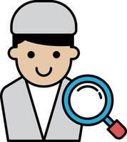A man with a blue magnifying glass is smiling vector