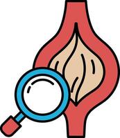 A close up of a red vein with a magnifying glass over it vector
