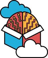 A brain is shown inside a box with a cloud in the background vector