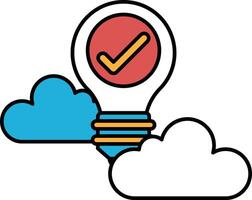 A light bulb with a red and yellow check mark on it vector