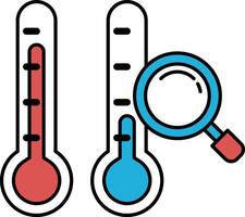Two thermometers with a magnifying glass in between them vector