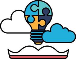 A puzzle piece is shown with a light bulb in the middle vector