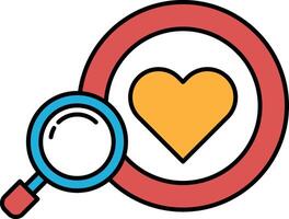 A red circle with a blue magnifying glass in the center vector