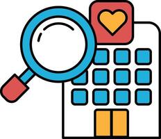 A blue and red magnifying glass is on top of a building vector