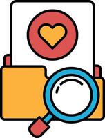 A folder with a heart on it and a magnifying glass vector