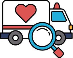A white truck with a red heart on the side and a magnifying glass on the front vector