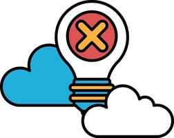 A light bulb with an X on it is surrounded by clouds vector