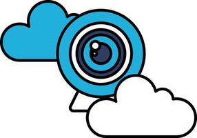 A blue and white cloud with a camera lens in the middle vector