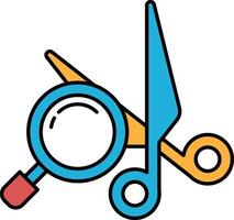 A pair of scissors and a magnifying glass are shown together vector