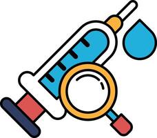 A syringe with a magnifying glass on top of it vector