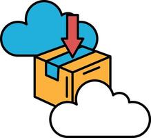 A box with a red arrow pointing to it and a cloud in the background vector