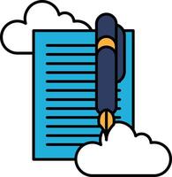 A pen is on top of a piece of paper with clouds in the background vector