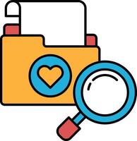A yellow folder with a heart on it and a magnifying glass vector