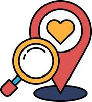 A red heart is drawn on a map with a magnifying glass vector