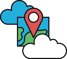A red and green pin pointing to a map of the world vector