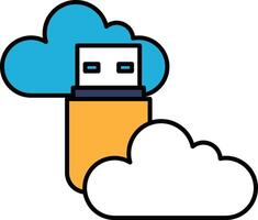 A USB flash drive is shown with a cloud in the background vector