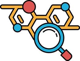 A drawing of a molecule with a magnifying glass over it vector