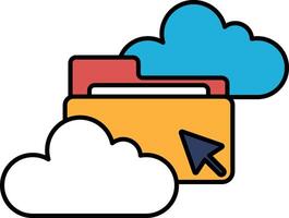 A cloud with a red folder and a blue mouse cursor vector