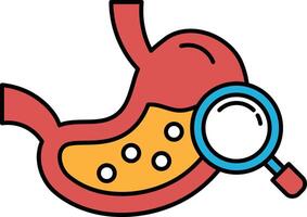 A cartoon drawing of a stomach with a magnifying glass on it vector