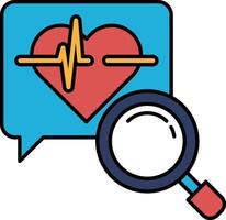 A heart with a red line through it and a magnifying glass over it vector