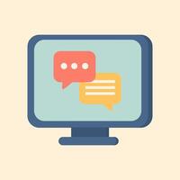 Flat illustration of computer with chat bubbles for online communication and messaging themes. vector