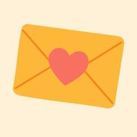 Flat of closed envelope with heart, representing romantic message, support, or connection. vector