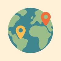 Cartoon style globe with two colorful map pins. Flat illustration for global communication. vector