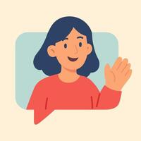 Flat of smiling girl inside message bubble, symbolizing online conversation, connection, and digital talk. vector