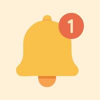 Flat of yellow bell with alert badge, representing new message, notification vector