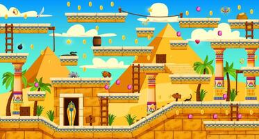 2D arcade game, Egyptian pyramids and level map vector