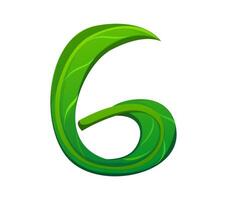 Fresh green leaf font, ecology typeset digit 6 six vector