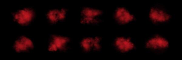 Set of realistic red smokes or haze on a black background. Magic fog, vapor. illustration vector