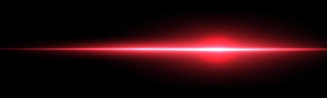 Red horizontal laser beam. Light lensflare. Red glow flare light effect. illustration. Isolated on dark background. vector