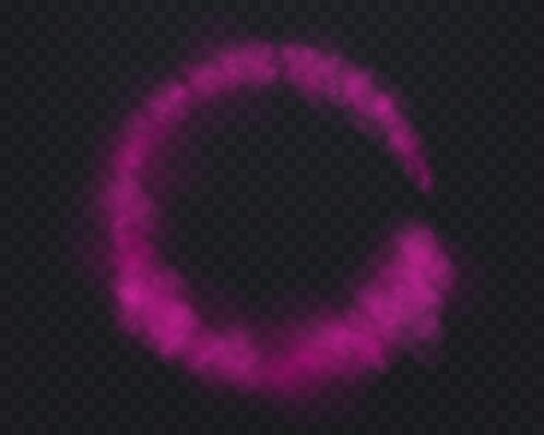 Realistic pink smoke circle or haze on a dark background. Magic fog, vapor