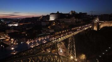 Incredible Luis I Bridge at Porto Porto District Portugal . Arch Bridge Illuminated. video
