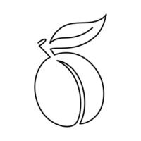 Apricot fruit illustration. Single line icon. Line art plum. continued line peach illustration. Outline fruit isolated on white background vector
