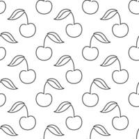 Cherry fruit seamless pattern. Single line illustration. Line art Cherry. One line Cherry texture. Outline fruit isolated on white background. Textile, fabric, texture design vector