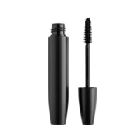Unbranded mascara tube and wand top view for makeup and beauty product mockups. Black mascara wand and tube for cosmetics branding and professional beauty campaigns. tube of mascara top view png