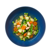 Spring Minestrone soup . Spring Minestrone soup top view . Spring Minestrone soup in a blue ceramic plate, top view. A vibrant and healthy vegetable soup perfect for springtime png